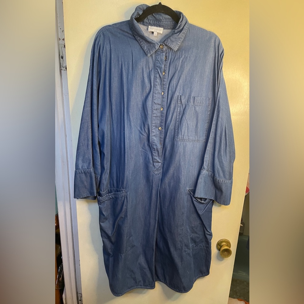 WAREHOUSE Denim Dress Blue 3/4 Sleeve UK 14 Casual